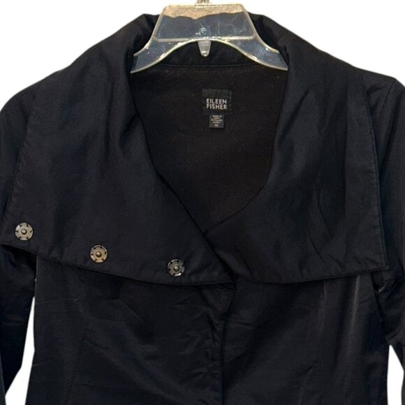 Eileen Fisher Soft Shell Wide Collar‎ Snap Front Jacket Nylon Fleece Lined XS - Picture 2 of 7